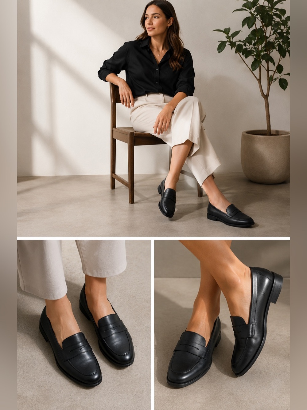 Cole Haan Black Leather Penny Loafers Classic Minimalist Office Chic Flats
